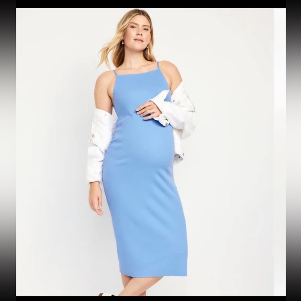 Maternity High Neck Rib-Knit Midi Dress